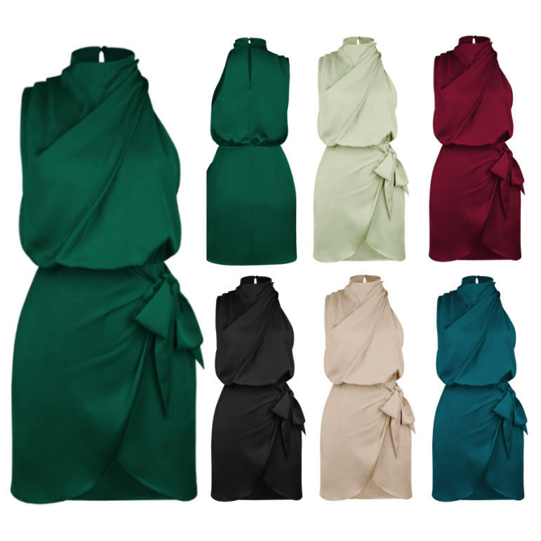 Fashion New Halter High Sense Satin Lace Slim-Fit Socialite Dress Fashion Temperament Skirt