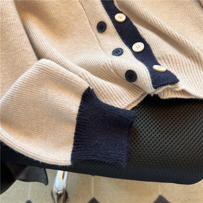 Small Fragrance Quality Double Breasted Knitted Cardigan Women's Design Sense Of Color Patchwork Small Soft Waxy Sweater Coat Top