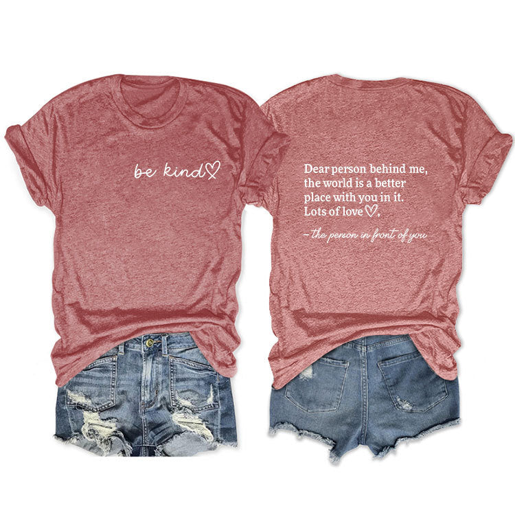 Front And Back Printed Short Sleeve Dear Person Behind Me Loose Fashion T-Shirt