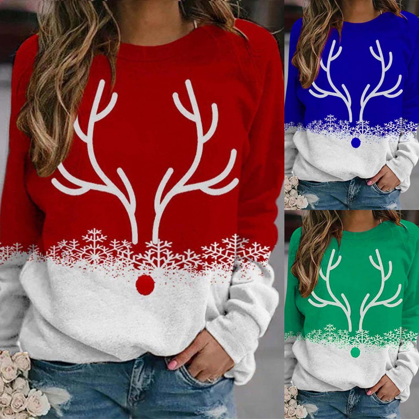 Autumn Winter Snow Christmas Deer Printed Round Neck Street Hipster Pullover Hoodie