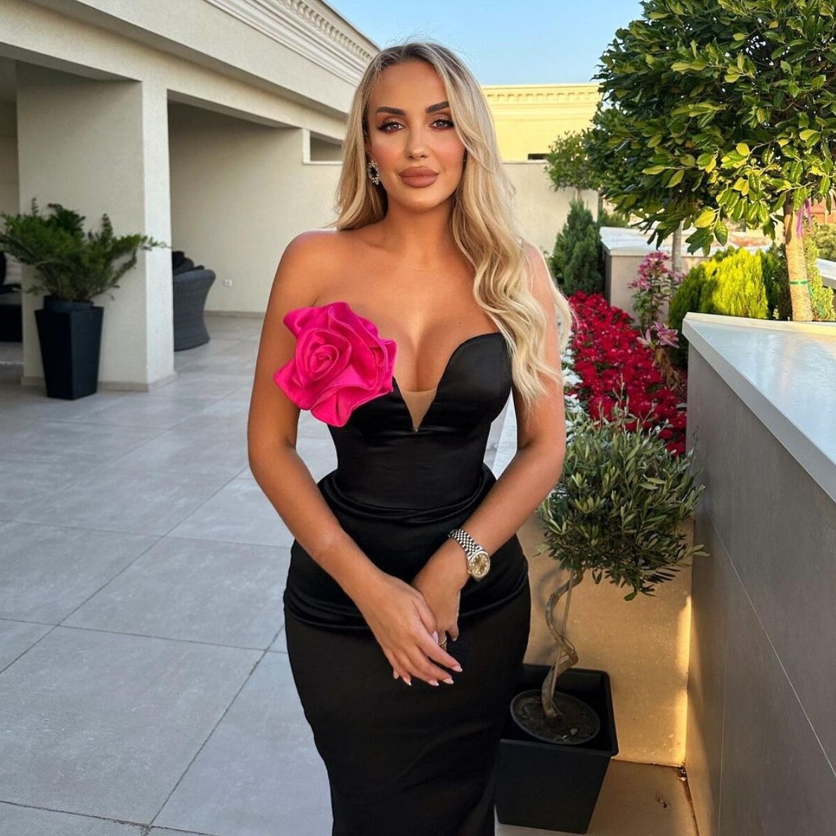 Bandage Dress Black Strapless Deep V Applique Party Dress Skirt