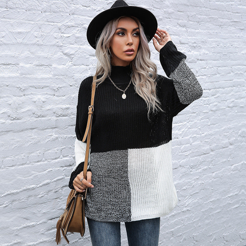 Autumn Long-Sleeved Bottom Color Matching Loose Turtleneck Sweater Sweater Woman