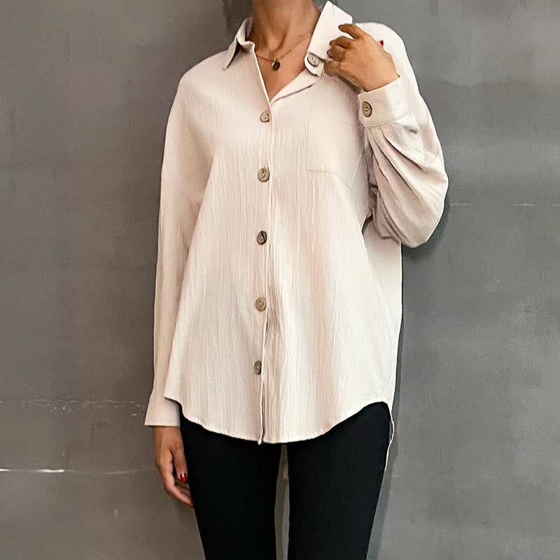 Early Autumn Fashion Casual Long Shirt Lapel Long Sleeve Solid Color Shirt