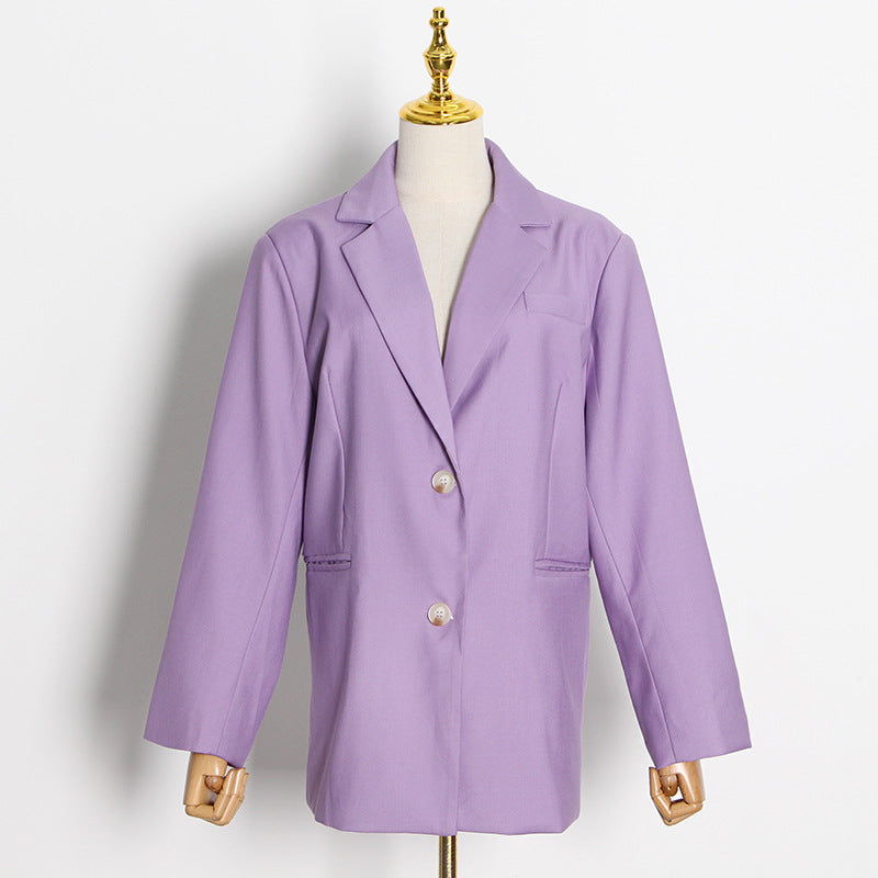 Spring New Fashion Temperament Suit Collar Design Loose Purple Coat Women