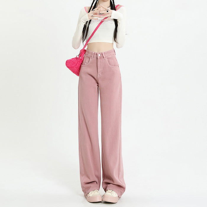 Purple Wide Leg Jeans Women's Autumn Loose Slim High Waisted Wide Leg Pants Women's Autumn And Winter Jeans Floor Length Pants Straight Leg Pants