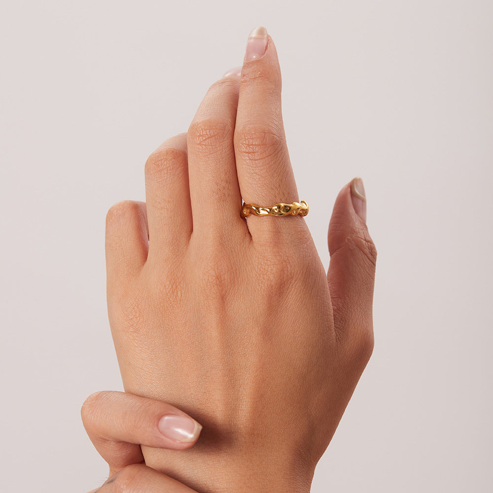 5pcs Women's Fashion Everything Popular New Titanium Steel Ring 18K Gold Stainless Steel Irregular Ring Ring Ring Women