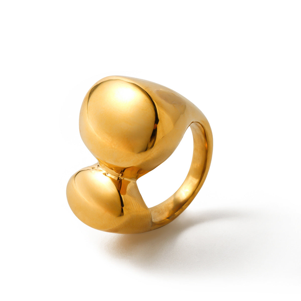 5pcs Cool Personality Moisture Texture 18K Gold Stainless Steel Size Oval Asymmetrical Ring Simple Ring