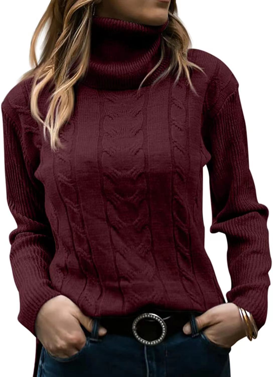 New Autumn And Winter New Solid Color Turtleneck Sweater Retro Long-Sleeved Sweater For Women
