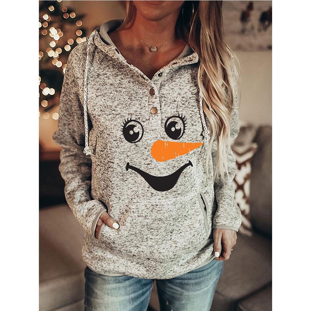 New Female Hoodie Large Size Christmas Print Hoodie