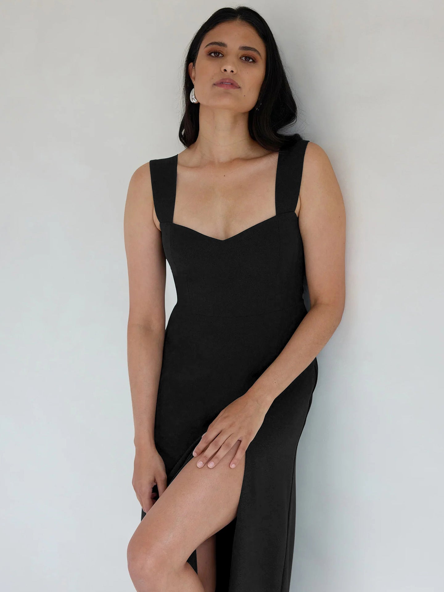 Y2K Light Luxury Women's Plain High Waist Split Shoulder Skirt Waist A-Line Long Skirt Dress