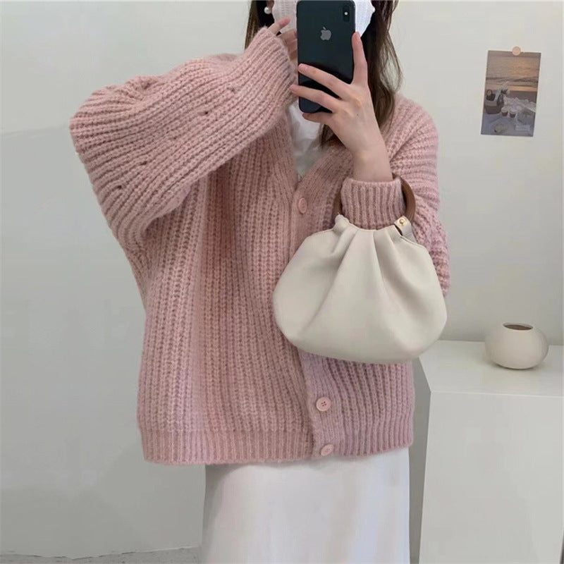 Autumn And Winter New Loose Thick Thin Knit Cardigan Women Thick Needle Large Size Women's Long Sleeve Soft Waxy Sweater Women's Coat