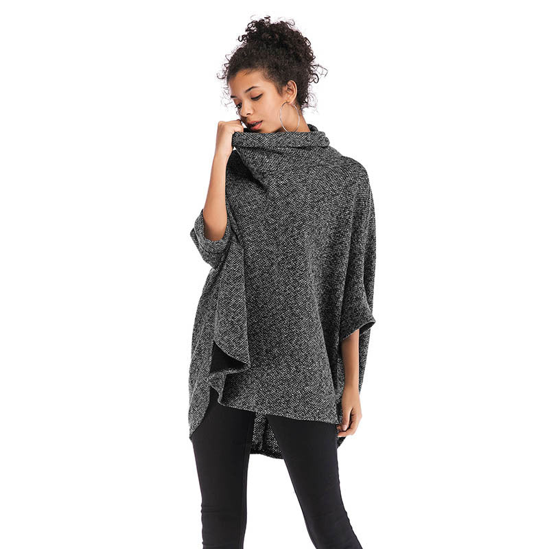 Chic Autumn Elegance: Women's High-Neck Irregular Knitted Long Sleeve Blouse