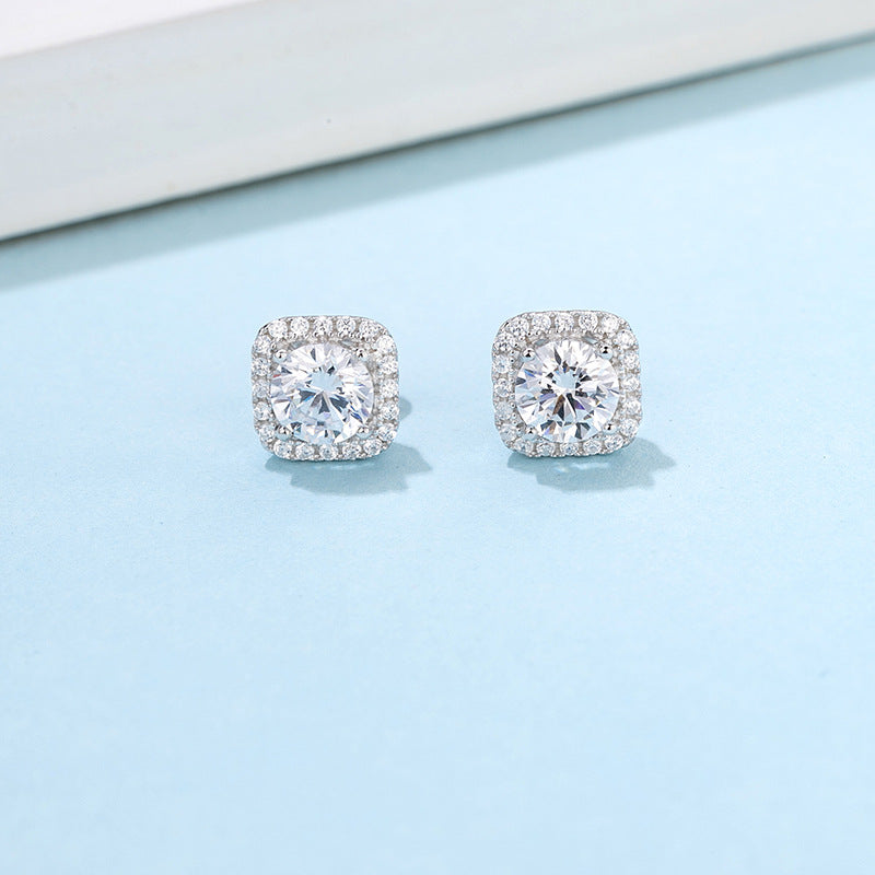 Fashion Moissanite Jewelry Set Light Luxury S925 Sterling Silver Earrings Necklace Set