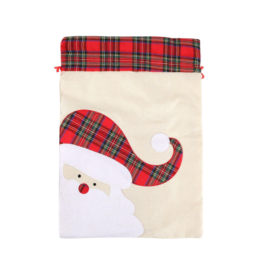 New Linen Old Elk Christmas Gift Bag Tote Christmas Gift Bag Drawstring Bundle Pocket Decoration