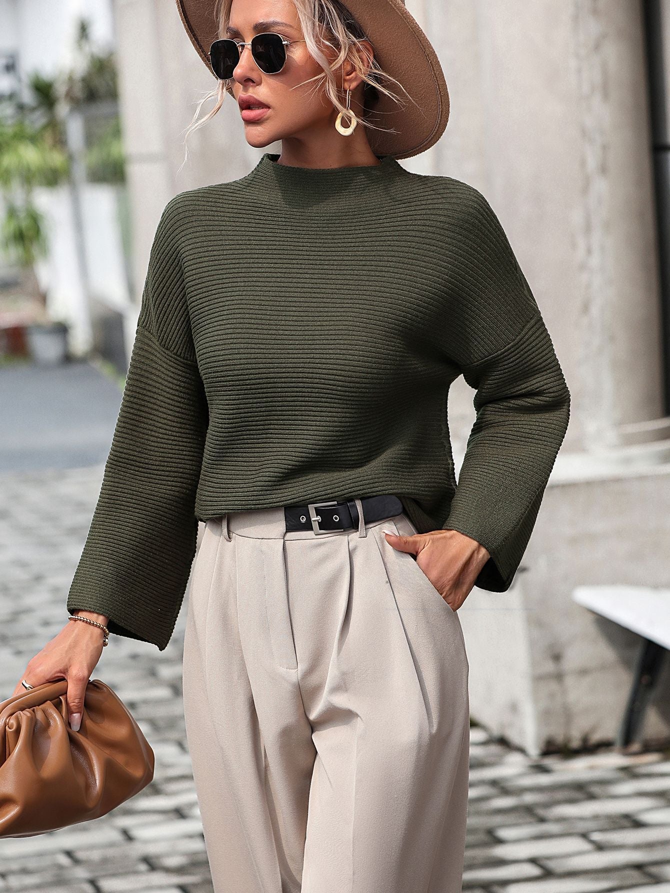 New Autumn And Winter Pullover Loose Women's Sweater Nine-Minute Sleeve Solid Color Sweater Woman