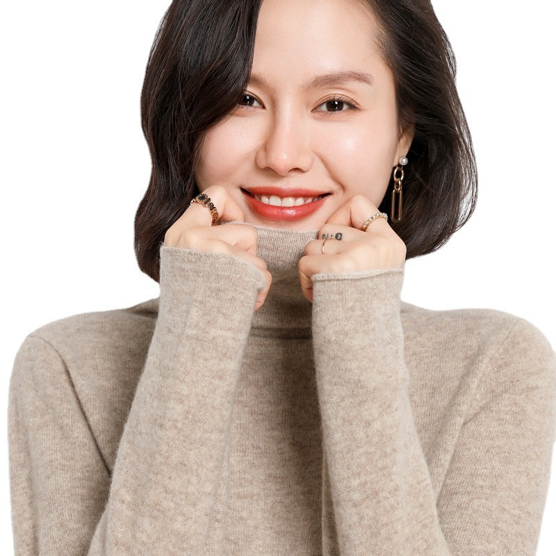 100% Pure Woolen Sweater Women Pile Collar In Autumn And Winter With Cashmere Sweater Western-Style Turtleneck Top Knitted Base
