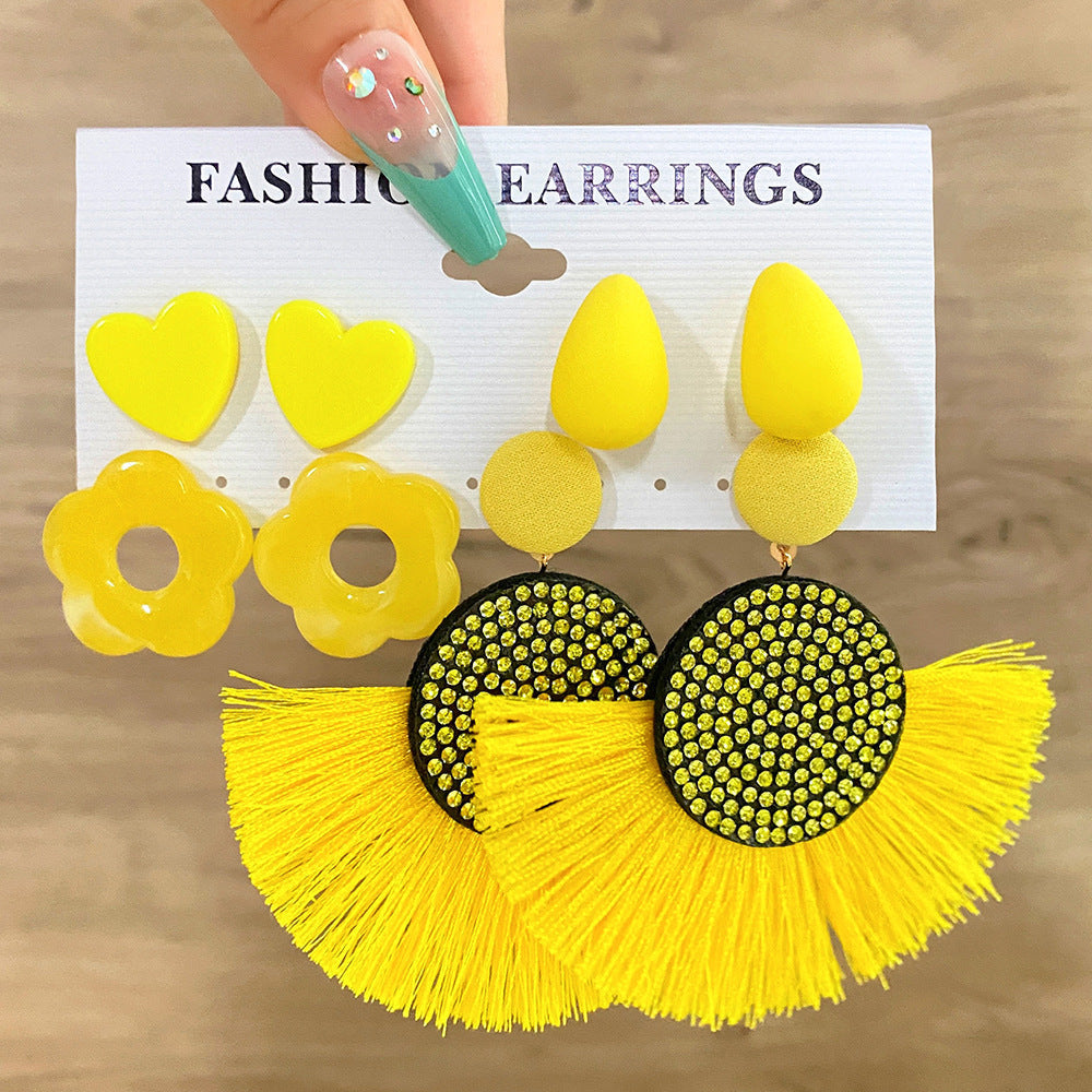 5 set New Resin Earrings Set For Women Retro Geometric Pearl Earrings 6-pairs one Set Combination
