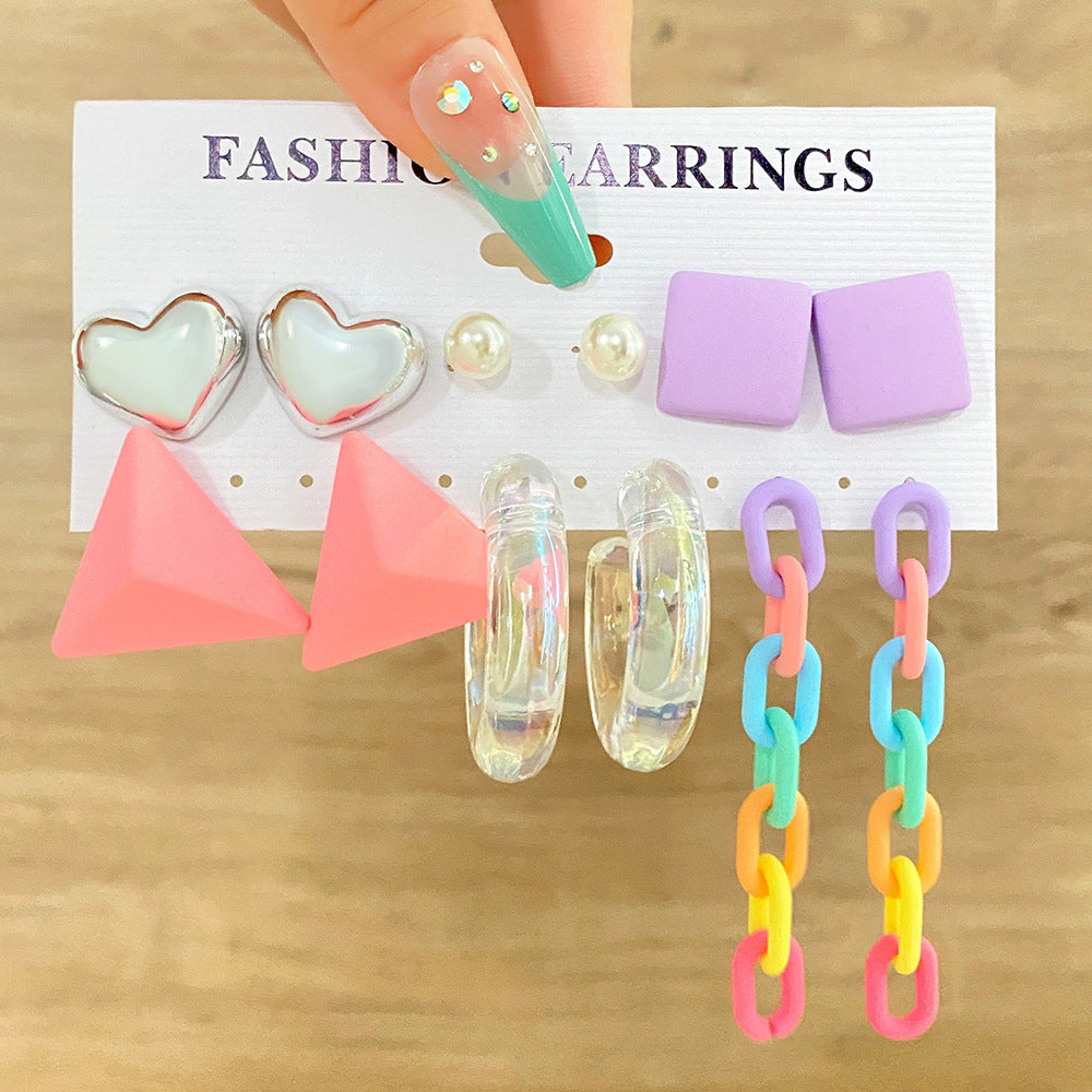 5 set New Resin Earrings Set For Women Retro Geometric Pearl Earrings 6-pairs one Set Combination