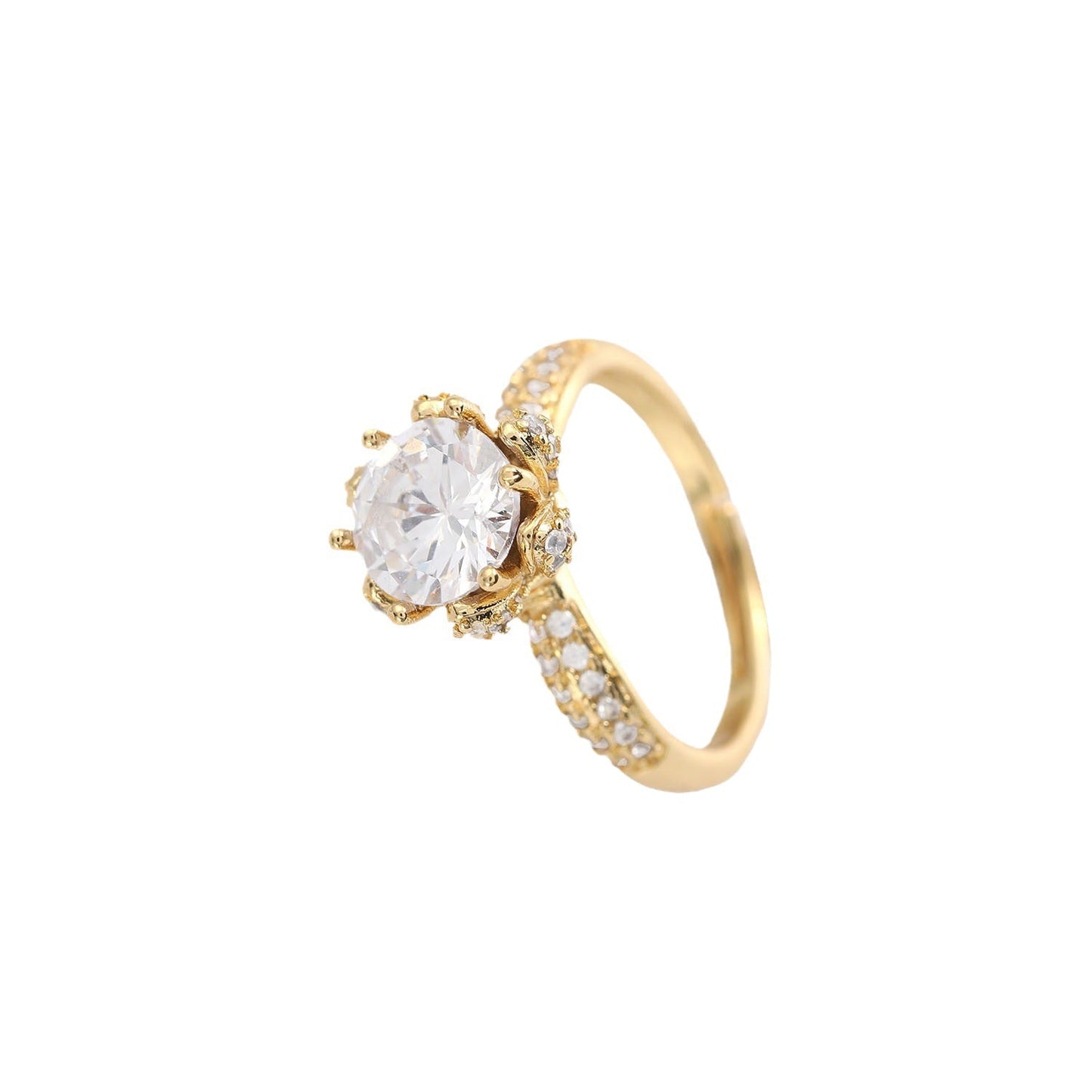 18K Gold Plated Small Pendant Brass With Zircon Jewelry Opening Color White Zircon Ring Female