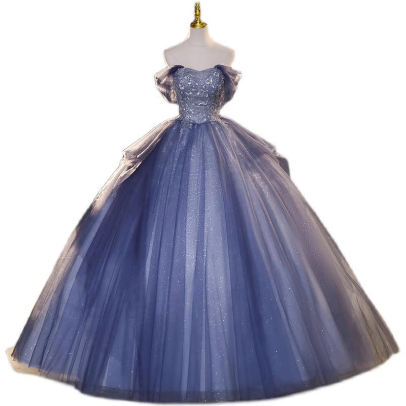 Evening Dress A Shoulder Autumn New Vocal Stage Solo Pommel Skirt Report Performance Dress Woman