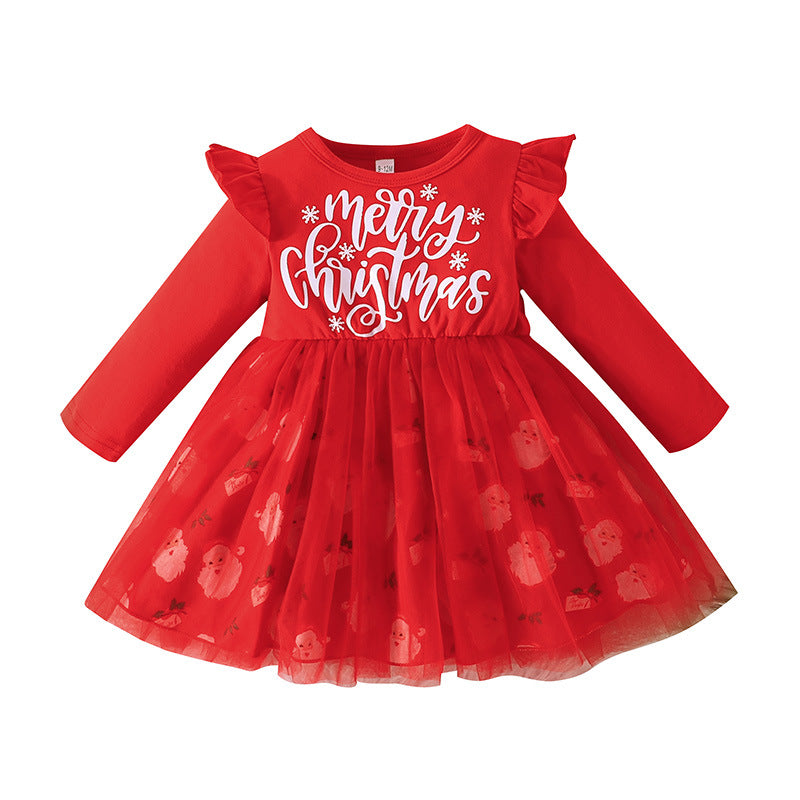 New Baby Dress Spring And Autumn Christmas Girl Letter Printed Gauze Skirt A-Line Skirt