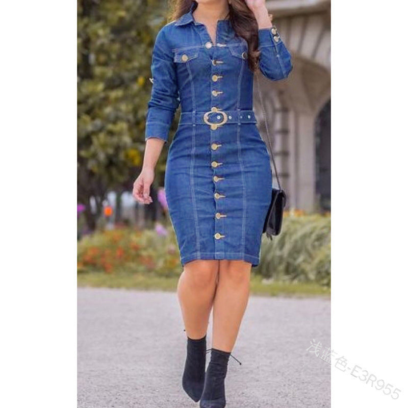 Sexy Fashion Multi-Button Denim Long Dress: Unleash Your Style with this Irresistibly Alluring Statement Piece