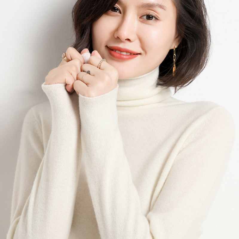 100% Pure Woolen Sweater Women Pile Collar In Autumn And Winter With Cashmere Sweater Western-Style Turtleneck Top Knitted Base