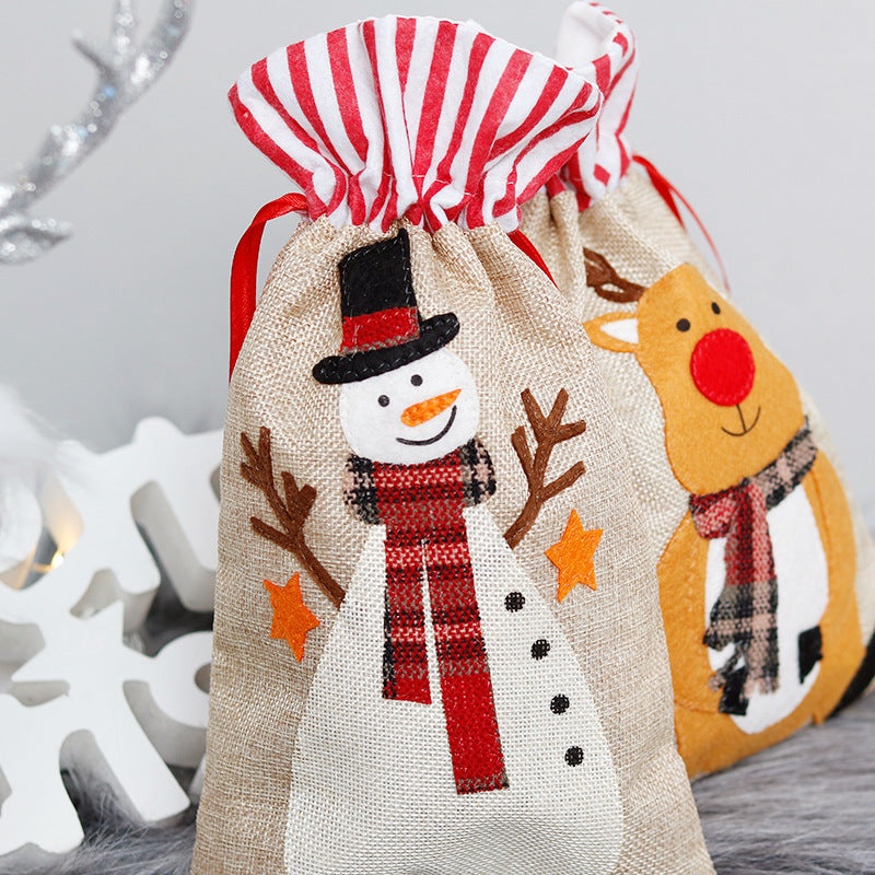 Christmas Decorations Linen Three-dimensional Embroidered Tote Bag Children's Gift Bag Candy Bag Storage Bag