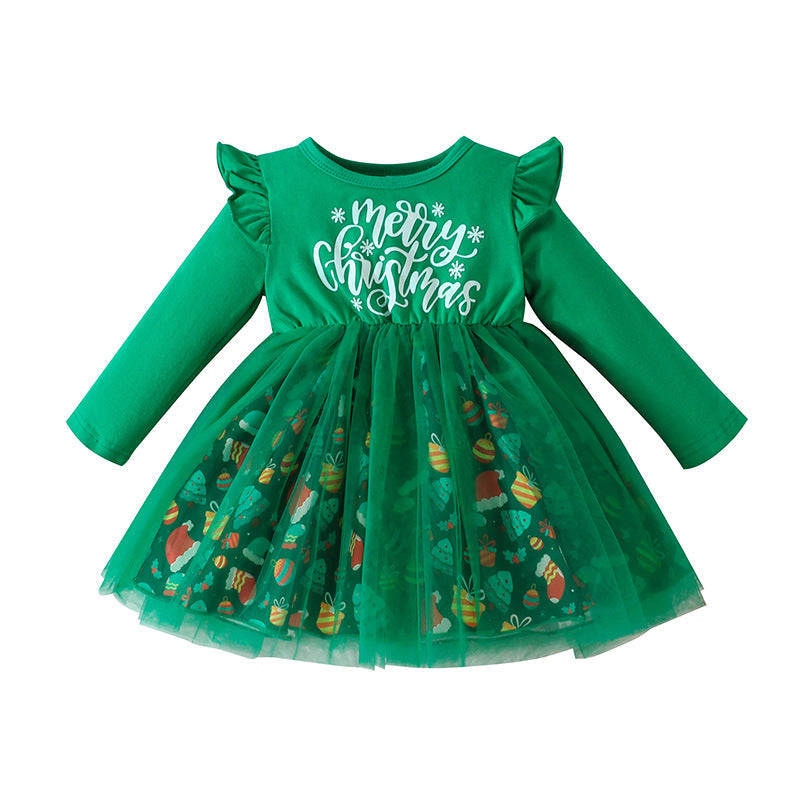 New Baby Dress Spring And Autumn Christmas Girl Letter Printed Gauze Skirt A-Line Skirt