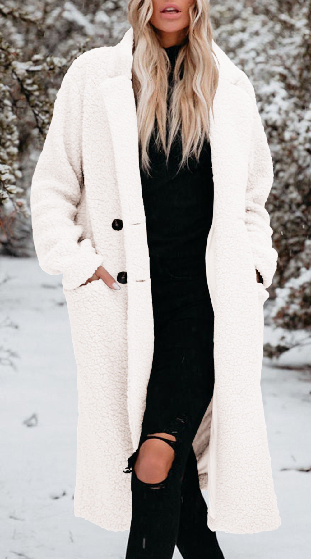 Stay Cozy and Stylish in Winter with our Long-Sleeved Lapel Plush Top Women's Coat