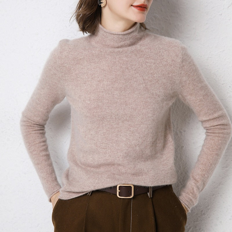 100% Pure Woolen Sweater Women Pile Collar In Autumn And Winter With Cashmere Sweater Western-Style Turtleneck Top Knitted Base