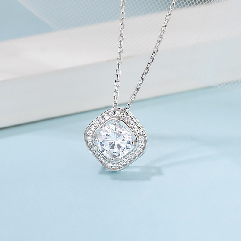 Fashion Moissanite Jewelry Set Light Luxury S925 Sterling Silver Earrings Necklace Set