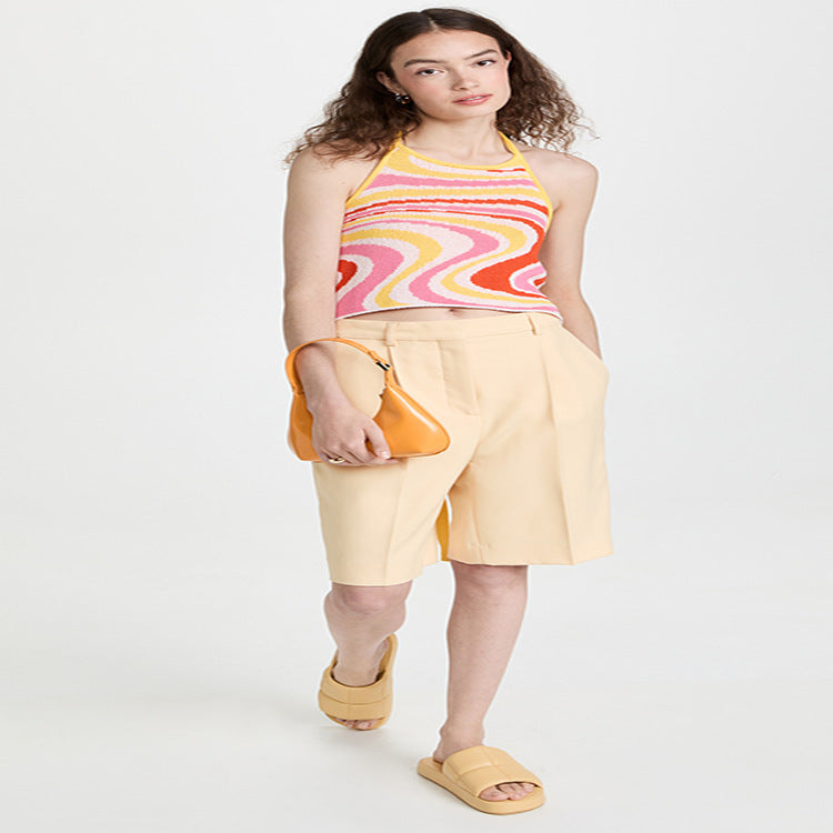 Knitted Halter Irregular Color Color Wool Woven Lapel Crop Sleeveless Halter Vest