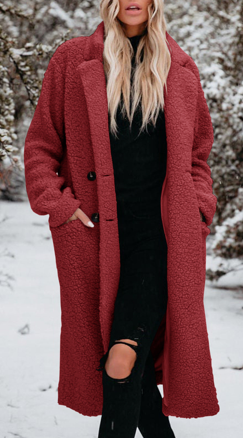 Stay Cozy and Stylish in Winter with our Long-Sleeved Lapel Plush Top Women's Coat