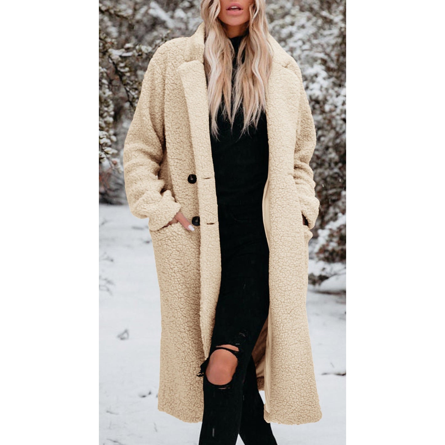 Stay Cozy and Stylish in Winter with our Long-Sleeved Lapel Plush Top Women's Coat