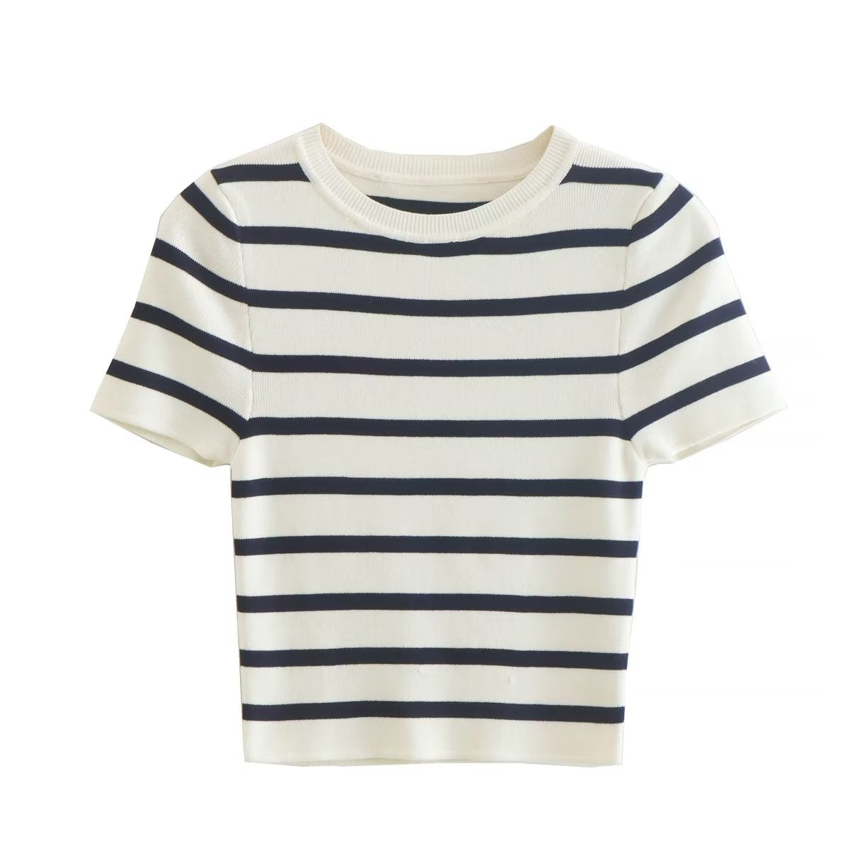 Autumn New Two-Color Short Knit Top Slim Striped Sweater