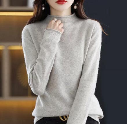 100% Pure Woolen Sweater Women Pile Collar In Autumn And Winter With Cashmere Sweater Western-Style Turtleneck Top Knitted Base