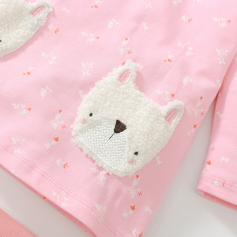Autumn New Girls' Hoodie Long Sleeve Pure Cotton Children's Suit Pants Solid Color Trouser Suit