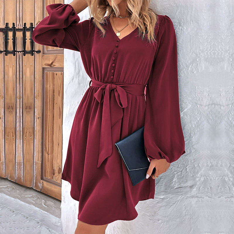 New Autumn And Winter Women's New Solid Color Long-Sleeved Dress