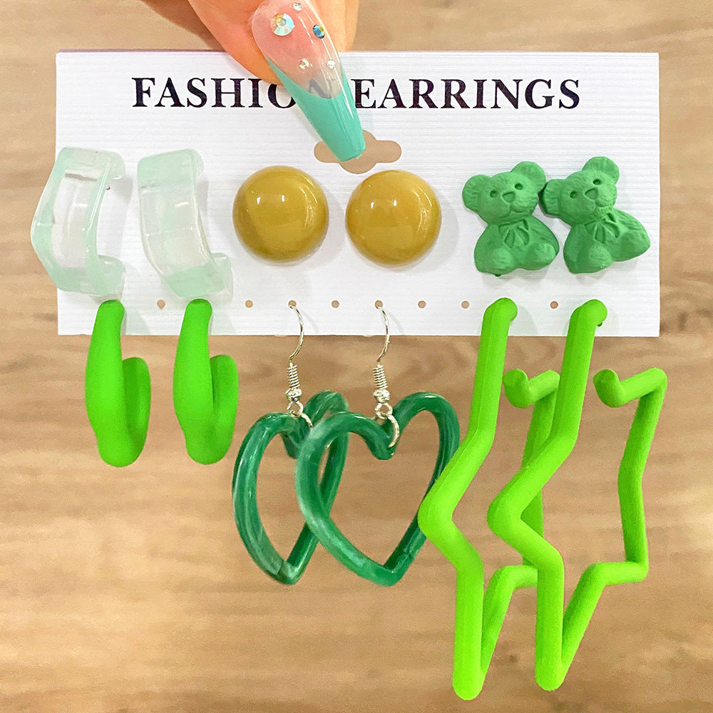 5 set New Resin Earrings Set For Women Retro Geometric Pearl Earrings 6-pairs one Set Combination