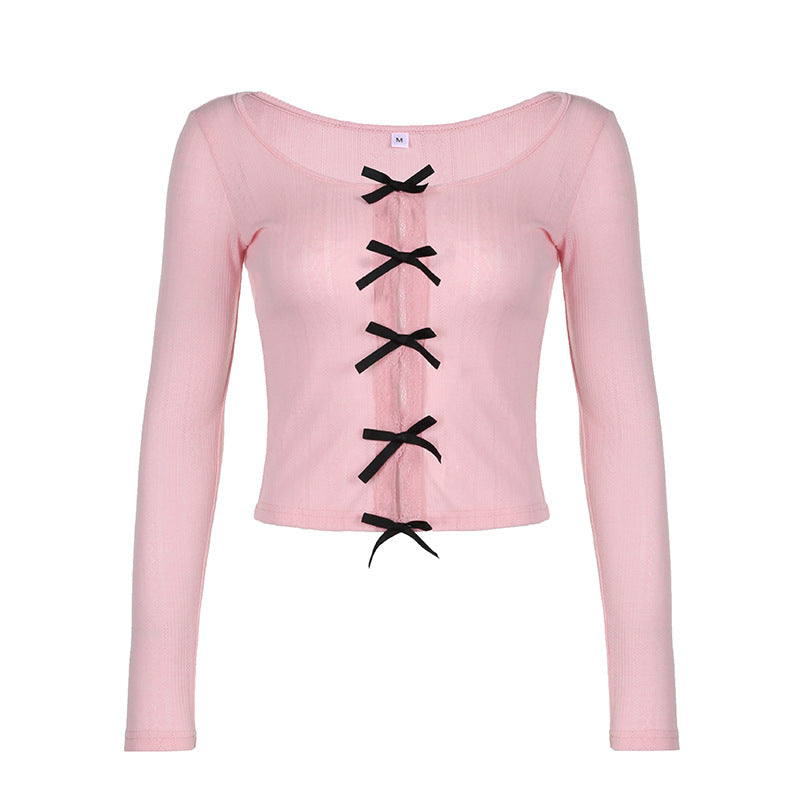 Color Bow Collage Crew-Neck Small Vest For Girls Casual Lace Lace Hollow Slim Sleeveless Top For Women