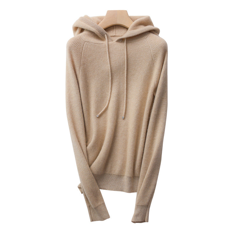 Autumn And Winter Wool Coat Long Sleeve Sleeve Loose Pure Wool Knit Hooded Sweater Wool Hoodie Thickened Women