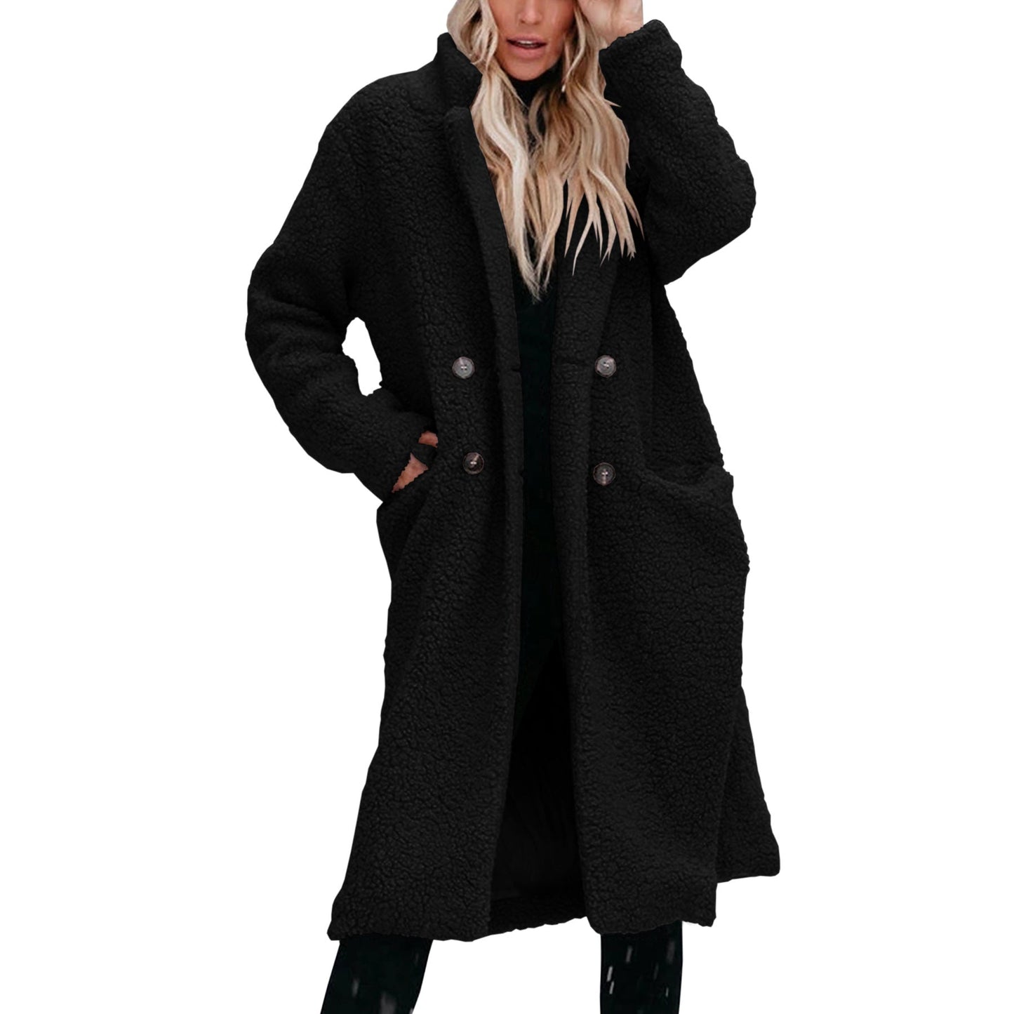 Stay Cozy and Stylish in Winter with our Long-Sleeved Lapel Plush Top Women's Coat