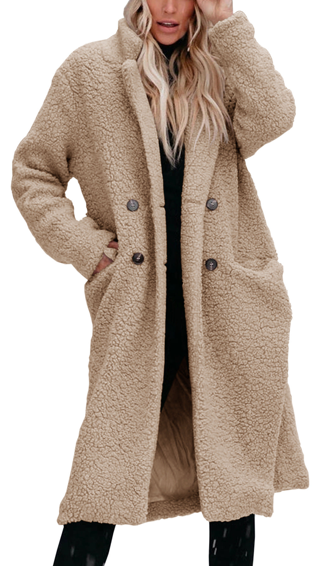 Stay Cozy and Stylish in Winter with our Long-Sleeved Lapel Plush Top Women's Coat