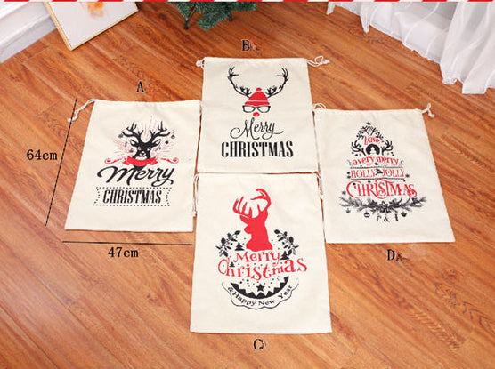 New Large Printed Linen Backpack Bunches Christmas Gift Bag Candy Bag Christmas Apple Bag Accessories