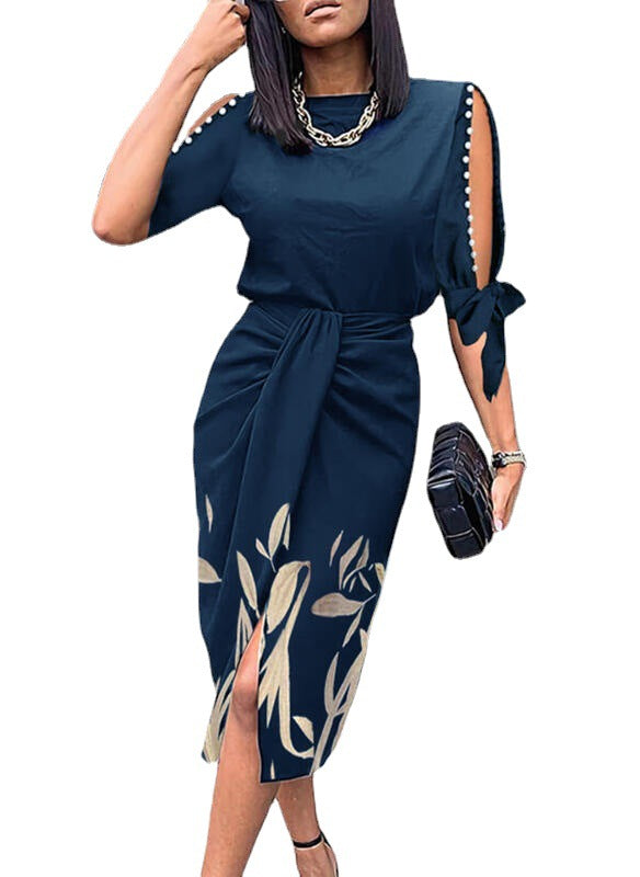Stunning Sexy Print Hollowed-Out Lace Pleated Dress