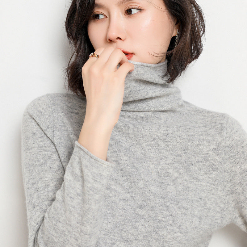 100% Pure Woolen Sweater Women Pile Collar In Autumn And Winter With Cashmere Sweater Western-Style Turtleneck Top Knitted Base