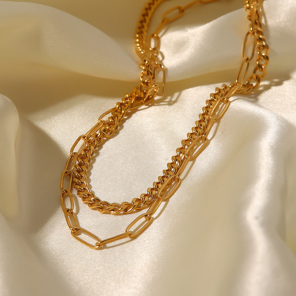 Fashion Retro Simple Personality Advanced Sense K Gold Cold Wind Double Necklace Female Minority Collarbone Choker