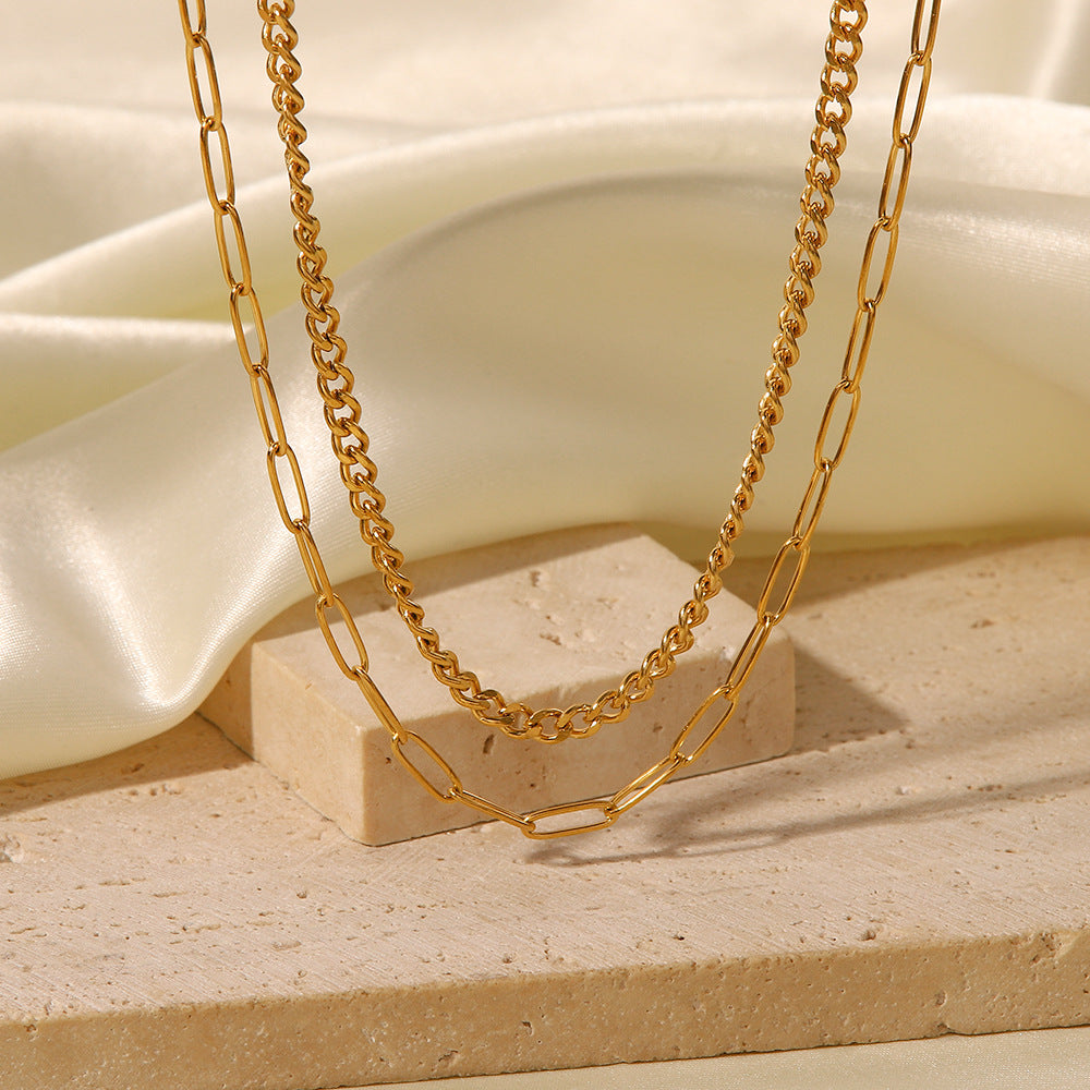 Fashion Retro Simple Personality Advanced Sense K Gold Cold Wind Double Necklace Female Minority Collarbone Choker