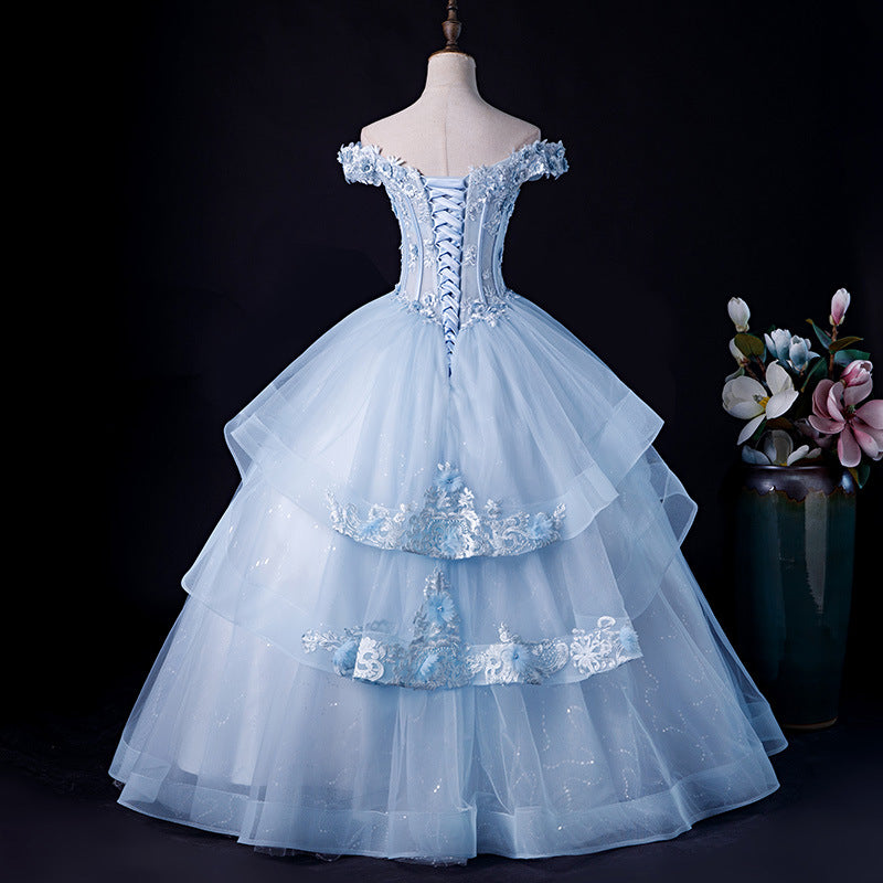 Blue Evening Gown Pommel Skirt Princess Skirt Swing Vocal Dress Bel Canto Stage Solo Ensemble Elegant Long Style